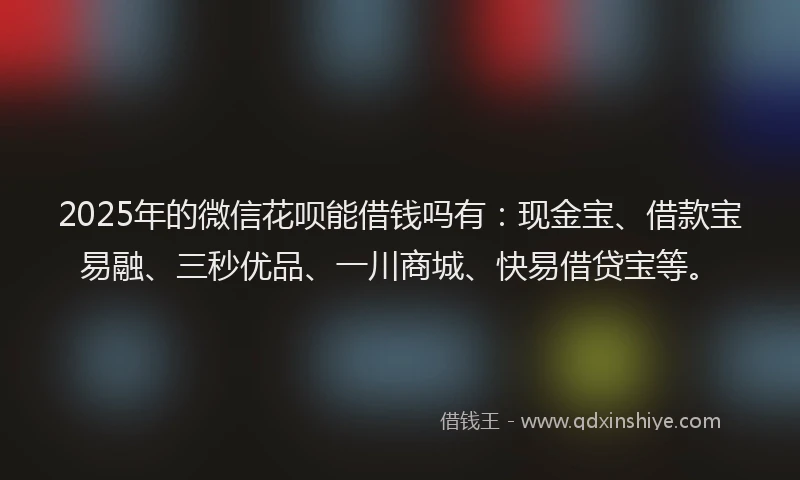 2025年的微信花呗能借钱吗有：现金宝、借款宝易融、三秒优品、一川商城、快易借贷宝等。