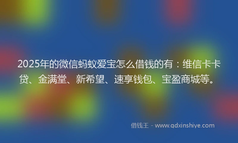 2025年的微信蚂蚁爱宝怎么借钱的有：维信卡卡贷、金满堂、新希望、速享钱包、宝盈商城等。