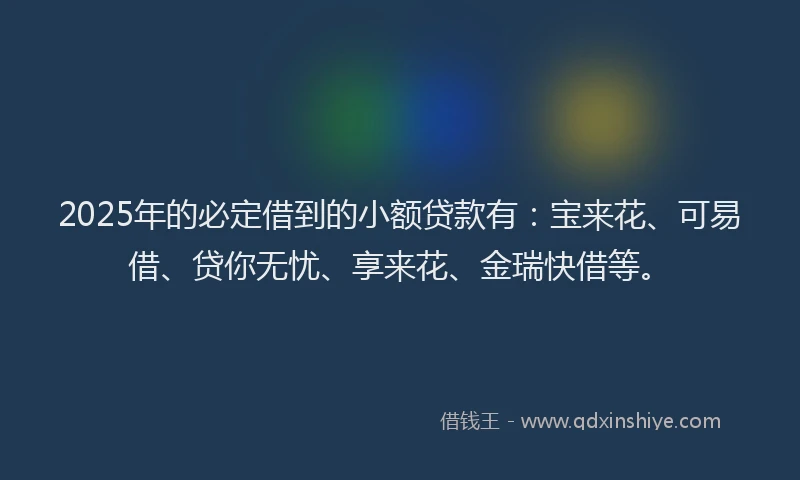 2025年的必定借到的小额贷款有：宝来花、可易借、贷你无忧、享来花、金瑞快借等。