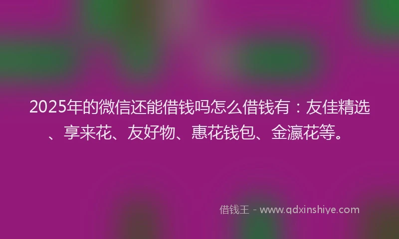 2025年的微信还能借钱吗怎么借钱有：友佳精选、享来花、友好物、惠花钱包、金瀛花等。