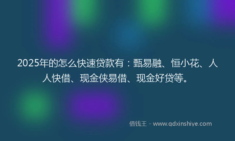 2025年的怎么快速贷款有：甄易融、恒小花、人人快借、现金侠易借、现金好贷等。