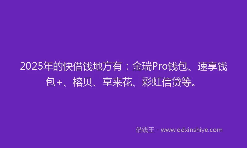 2025年的快借钱地方有：金瑞Pro钱包、速享钱包+、榕贝、享来花、彩虹信贷等。