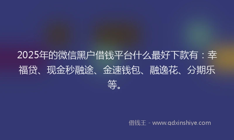 2025年的微信黑户借钱平台什么最好下款有：幸福贷、现金秒融途、金速钱包、融逸花、分期乐等。