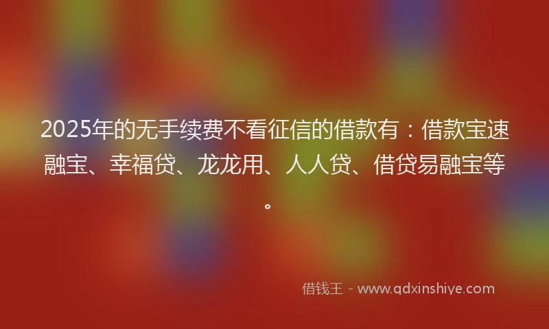 2025年的无手续费不看征信的借款有：借款宝速融宝、幸福贷、龙龙用、人人贷、借贷易融宝等。