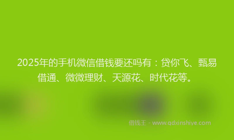2025年的手机微信借钱要还吗有：贷你飞、甄易借通、微微理财、天源花、时代花等。