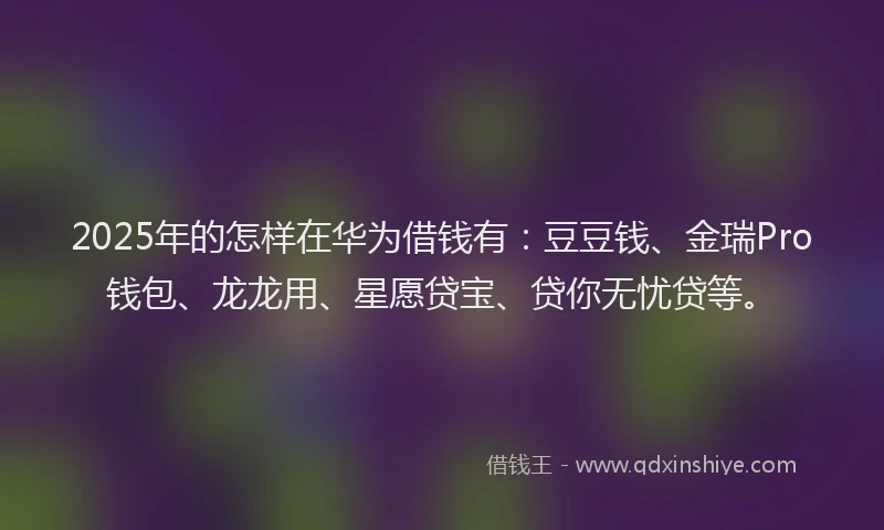 2025年的怎样在华为借钱有：豆豆钱、金瑞Pro钱包、龙龙用、星愿贷宝、贷你无忧贷等。