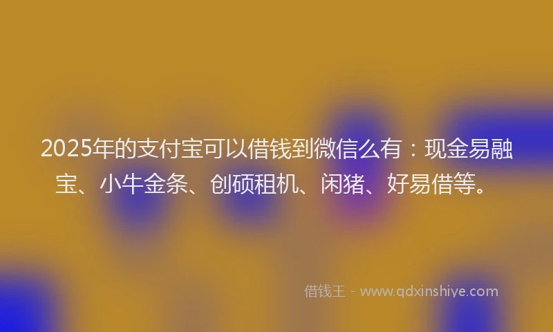 2025年的支付宝可以借钱到微信么有：现金易融宝、小牛金条、创硕租机、闲猪、好易借等。