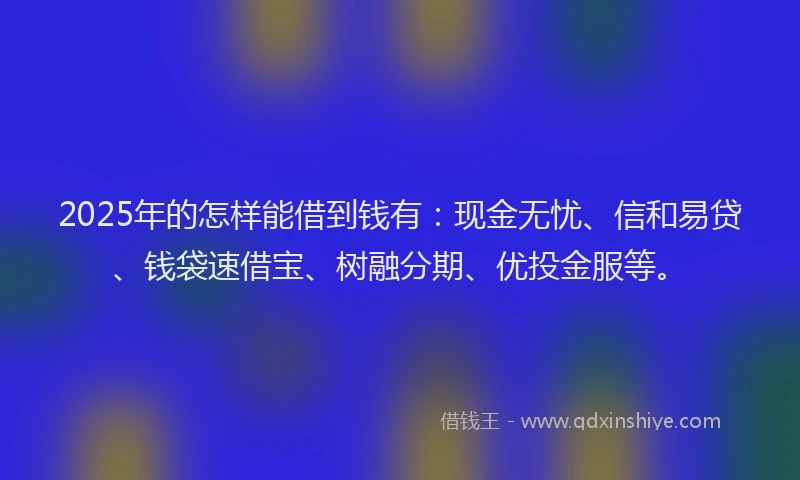 2025年的怎样能借到钱有：现金无忧、信和易贷、钱袋速借宝、树融分期、优投金服等。