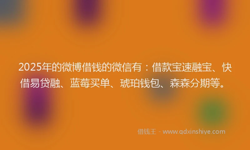 2025年的微博借钱的微信有：借款宝速融宝、快借易贷融、蓝莓买单、琥珀钱包、森森分期等。