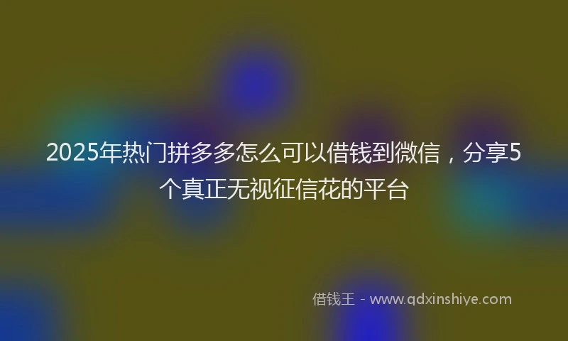 2025年热门拼多多怎么可以借钱到微信，分享5个真正无视征信花的平台