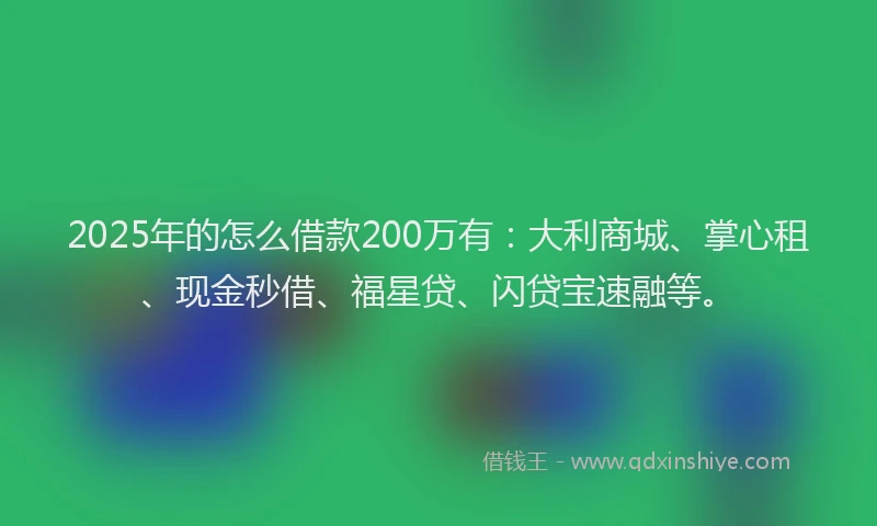 2025年的怎么借款200万有：大利商城、掌心租、现金秒借、福星贷、闪贷宝速融等。