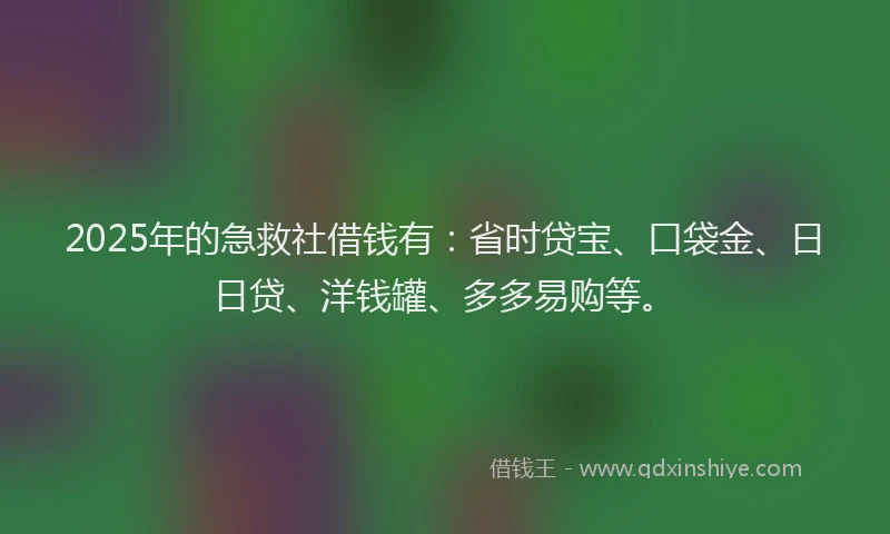 2025年的急救社借钱有：省时贷宝、口袋金、日日贷、洋钱罐、多多易购等。