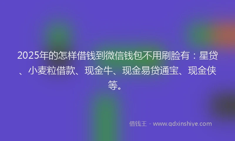 2025年的怎样借钱到微信钱包不用刷脸有：星贷、小麦粒借款、现金牛、现金易贷通宝、现金侠等。