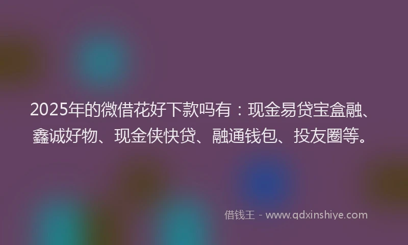2025年的微借花好下款吗有：现金易贷宝盒融、鑫诚好物、现金侠快贷、融通钱包、投友圈等。