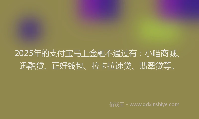 2025年的支付宝马上金融不通过有：小喵商城、迅融贷、正好钱包、拉卡拉速贷、翡翠贷等。