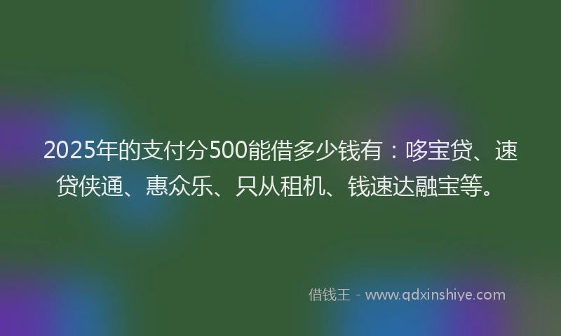 2025年的支付分500能借多少钱有：哆宝贷、速贷侠通、惠众乐、只从租机、钱速达融宝等。