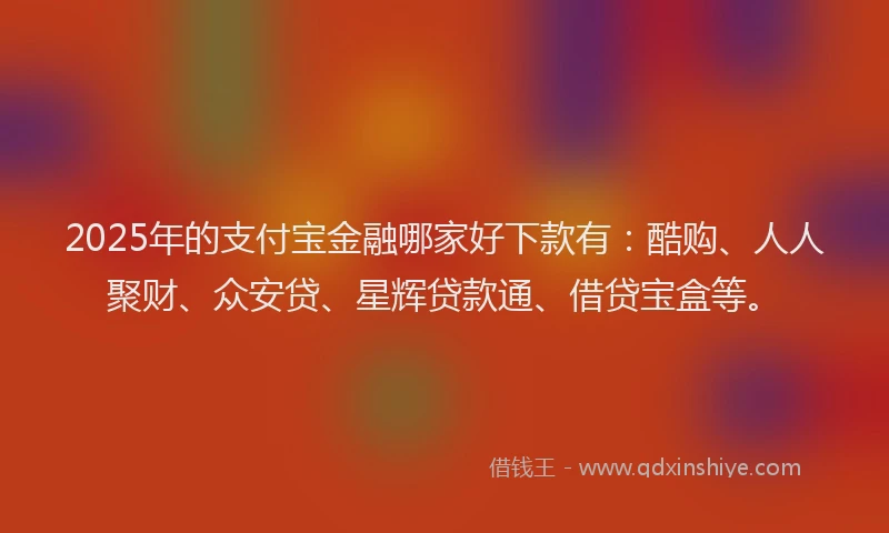 2025年的支付宝金融哪家好下款有：酷购、人人聚财、众安贷、星辉贷款通、借贷宝盒等。
