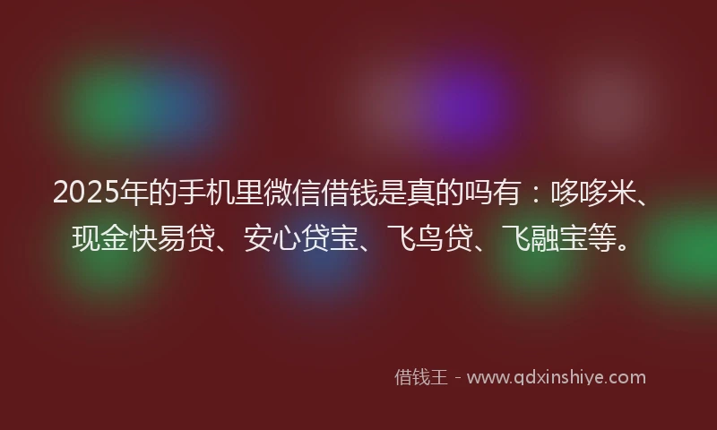 2025年的手机里微信借钱是真的吗有：哆哆米、现金快易贷、安心贷宝、飞鸟贷、飞融宝等。