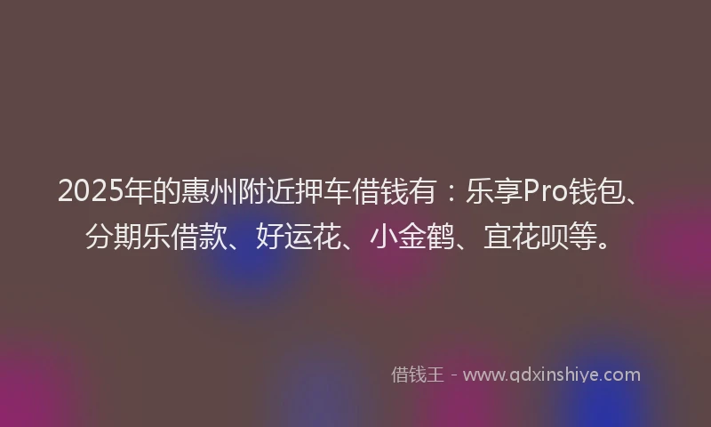 2025年的惠州附近押车借钱有：乐享Pro钱包、分期乐借款、好运花、小金鹤、宜花呗等。