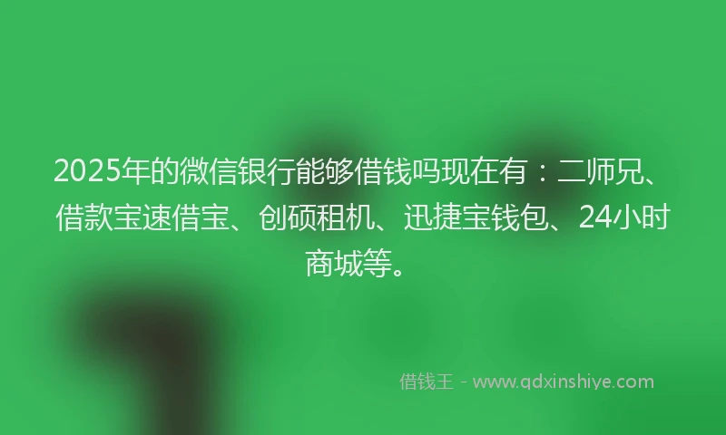 2025年的微信银行能够借钱吗现在有：二师兄、借款宝速借宝、创硕租机、迅捷宝钱包、24小时商城等。