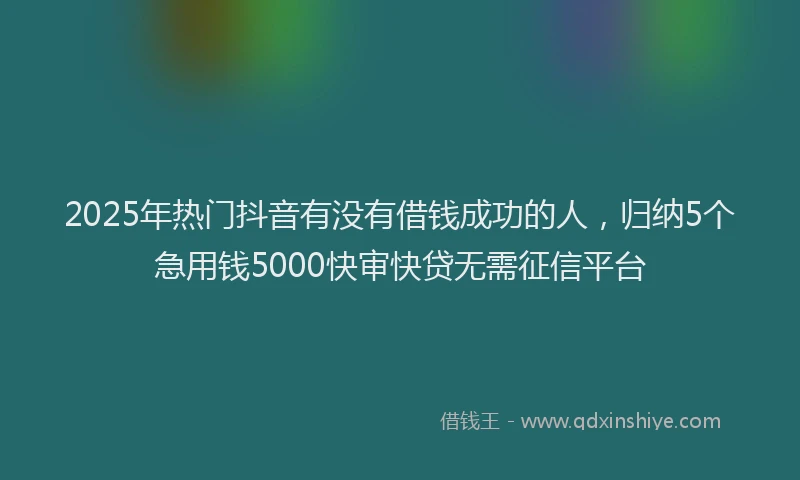2025年热门抖音有没有借钱成功的人，归纳5个急用钱5000快审快贷无需征信平台