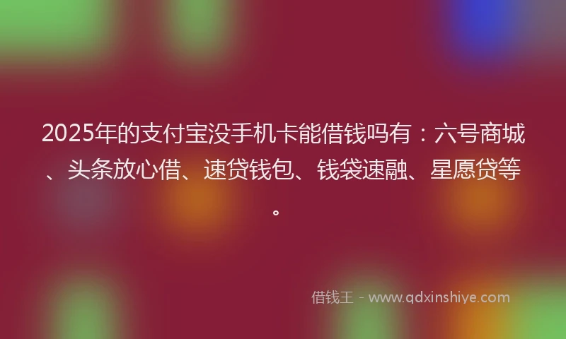 2025年的支付宝没手机卡能借钱吗有：六号商城、头条放心借、速贷钱包、钱袋速融、星愿贷等。