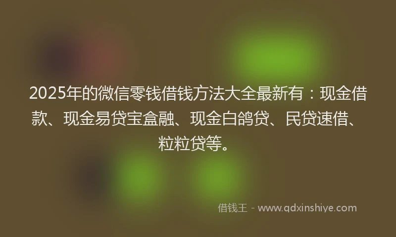 2025年的微信零钱借钱方法大全最新有：现金借款、现金易贷宝盒融、现金白鸽贷、民贷速借、粒粒贷等。