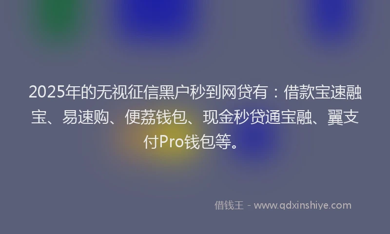 2025年的无视征信黑户秒到网贷有：借款宝速融宝、易速购、便荔钱包、现金秒贷通宝融、翼支付Pro钱包等。