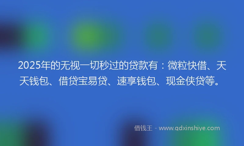 2025年的无视一切秒过的贷款有：微粒快借、天天钱包、借贷宝易贷、速享钱包、现金侠贷等。