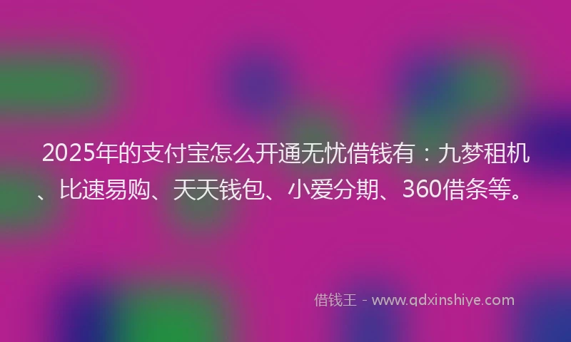 2025年的支付宝怎么开通无忧借钱有：九梦租机、比速易购、天天钱包、小爱分期、360借条等。
