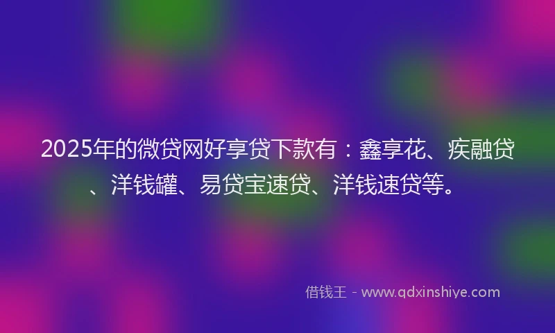 2025年的微贷网好享贷下款有：鑫享花、疾融贷、洋钱罐、易贷宝速贷、洋钱速贷等。