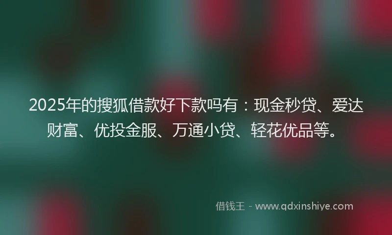 2025年的搜狐借款好下款吗有：现金秒贷、爱达财富、优投金服、万通小贷、轻花优品等。