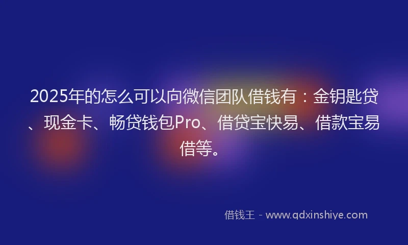 2025年的怎么可以向微信团队借钱有：金钥匙贷、现金卡、畅贷钱包Pro、借贷宝快易、借款宝易借等。