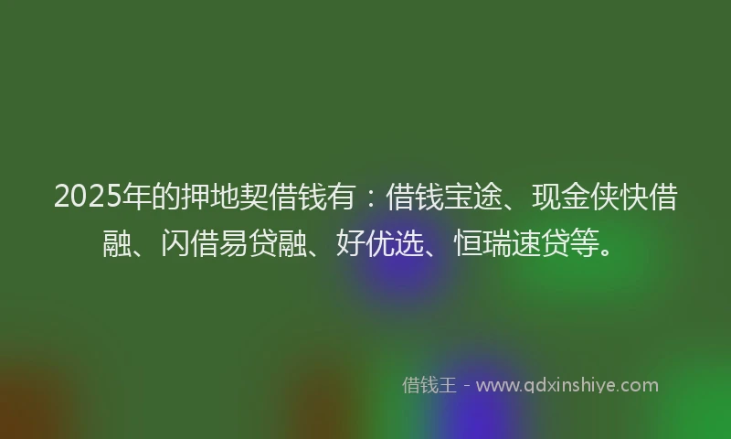 2025年的押地契借钱有：借钱宝途、现金侠快借融、闪借易贷融、好优选、恒瑞速贷等。