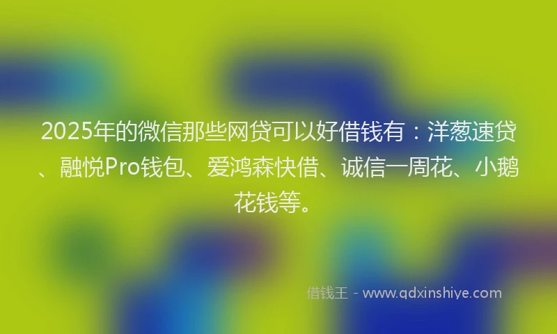 2025年的微信那些网贷可以好借钱有：洋葱速贷、融悦Pro钱包、爱鸿森快借、诚信一周花、小鹅花钱等。