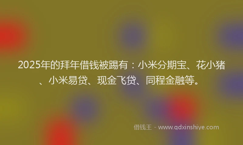 2025年的拜年借钱被踢有：小米分期宝、花小猪、小米易贷、现金飞贷、同程金融等。
