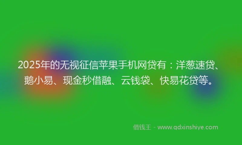 2025年的无视征信苹果手机网贷有：洋葱速贷、鹅小易、现金秒借融、云钱袋、快易花贷等。