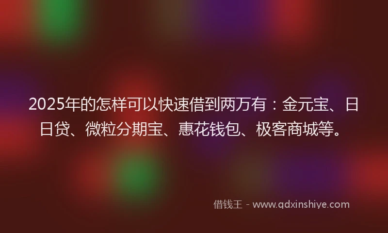 2025年的怎样可以快速借到两万有：金元宝、日日贷、微粒分期宝、惠花钱包、极客商城等。