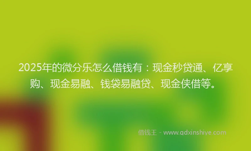 2025年的微分乐怎么借钱有：现金秒贷通、亿享购、现金易融、钱袋易融贷、现金侠借等。