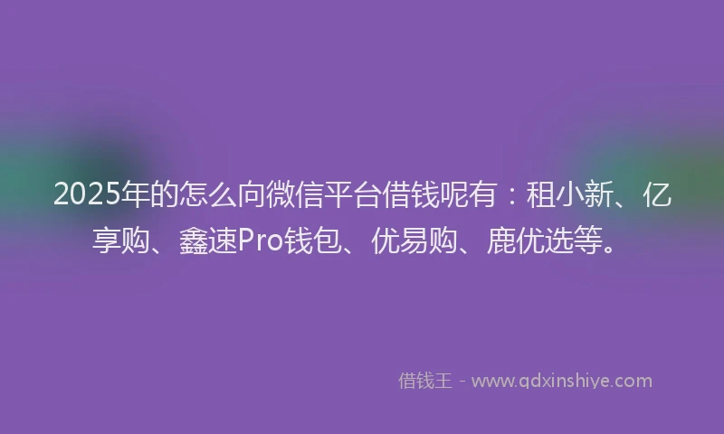 2025年的怎么向微信平台借钱呢有：租小新、亿享购、鑫速Pro钱包、优易购、鹿优选等。
