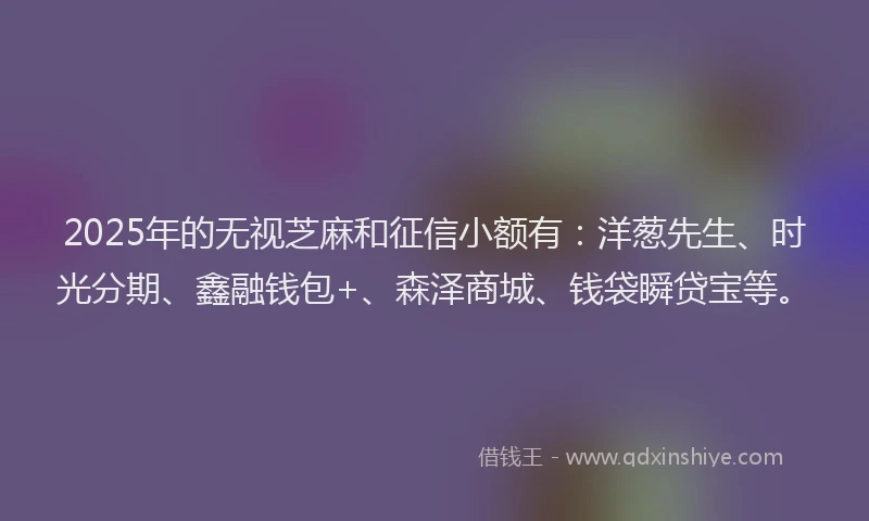 2025年的无视芝麻和征信小额有：洋葱先生、时光分期、鑫融钱包+、森泽商城、钱袋瞬贷宝等。