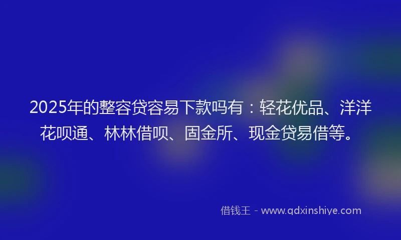 2025年的整容贷容易下款吗有：轻花优品、洋洋花呗通、林林借呗、固金所、现金贷易借等。