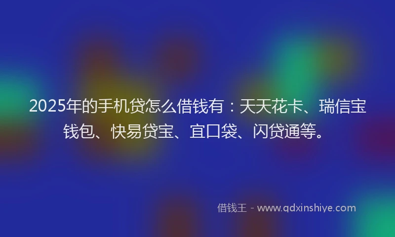 2025年的手机贷怎么借钱有：天天花卡、瑞信宝钱包、快易贷宝、宜口袋、闪贷通等。