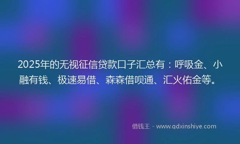 2025年的无视征信贷款口子汇总有：呼吸金、小融有钱、极速易借、森森借呗通、汇火佑金等。