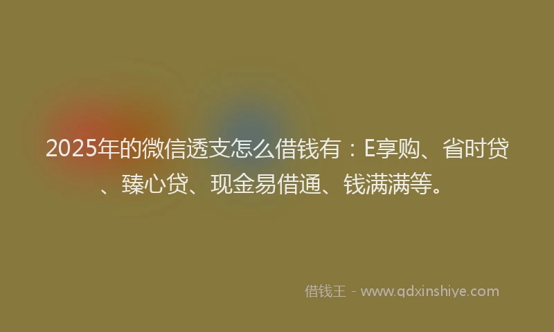 2025年的微信透支怎么借钱有：E享购、省时贷、臻心贷、现金易借通、钱满满等。