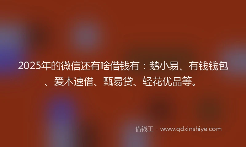 2025年的微信还有啥借钱有：鹅小易、有钱钱包、爱木速借、甄易贷、轻花优品等。