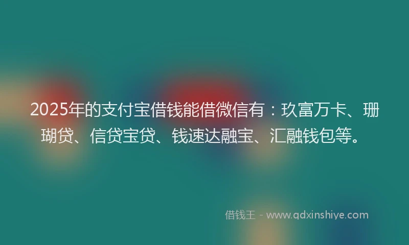 2025年的支付宝借钱能借微信有：玖富万卡、珊瑚贷、信贷宝贷、钱速达融宝、汇融钱包等。