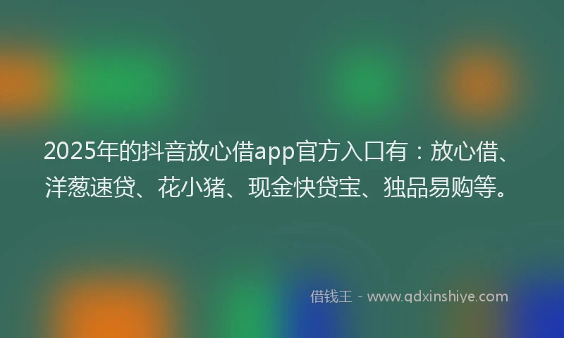 2025年的抖音放心借app官方入口有：放心借、洋葱速贷、花小猪、现金快贷宝、独品易购等。