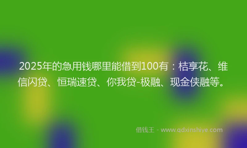 2025年的急用钱哪里能借到100有：桔享花、维信闪贷、恒瑞速贷、你我贷-极融、现金侠融等。