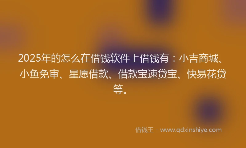 2025年的怎么在借钱软件上借钱有：小吉商城、小鱼免审、星愿借款、借款宝速贷宝、快易花贷等。